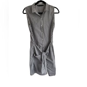 Zara Trafaluc Checked Button Down Shirt Dress Cotton Black and White Size Large